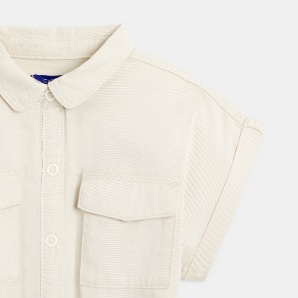 فستان-قميص بأكمام قصيرة، باللون البني الفاتح للفتيات.